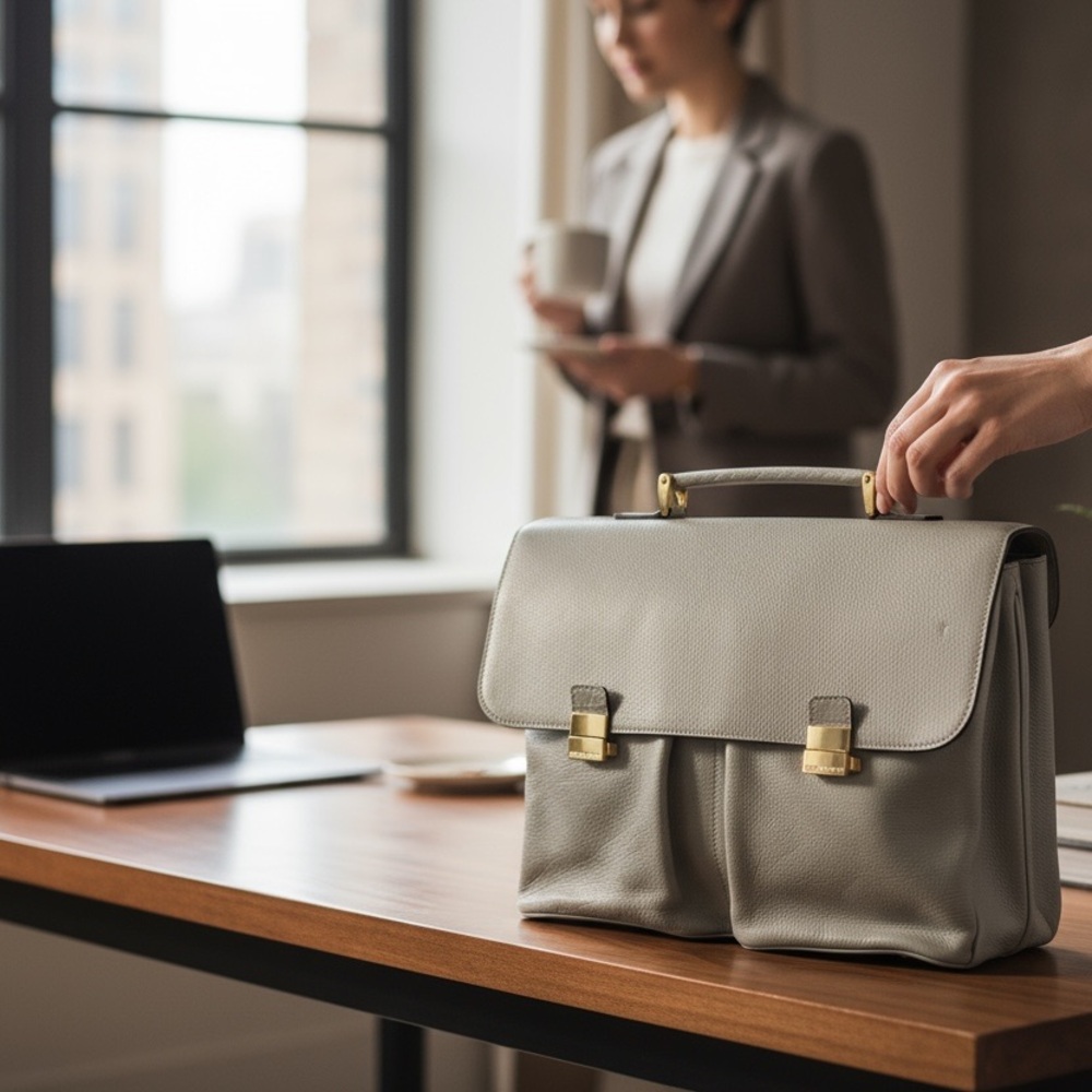 Dolce & Gabbana Gray Leather Laptop Bag